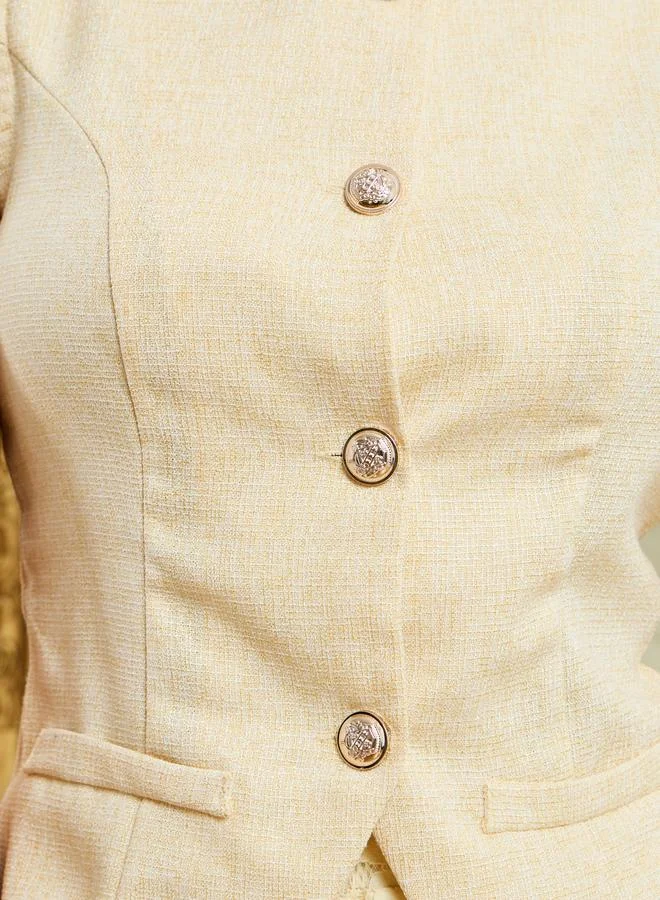 Styli Women Yellow Tweed Waistcoat